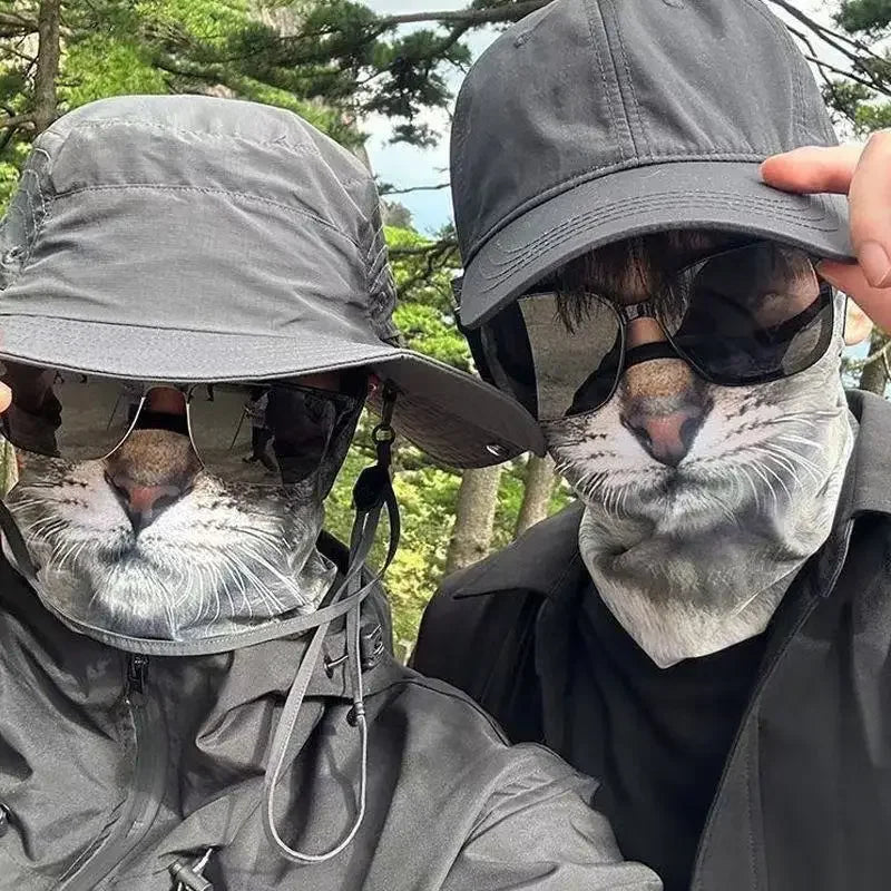 3D Ear Hanging Cycling Animal Face Mask Animal Pattern Ear Loop - Cat Design UV Sun Wind Dust Proof Balaclava for Outdoor Sports