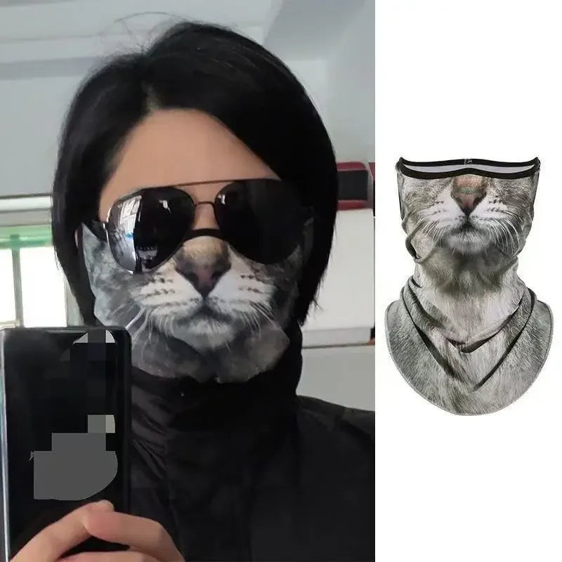 3D Ear Hanging Cycling Animal Face Mask Animal Pattern Ear Loop - Cat Design UV Sun Wind Dust Proof Balaclava for Outdoor Sports