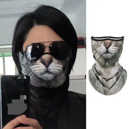 3D Ear Hanging Cycling Animal Face Mask Animal Pattern Ear Loop - Cat Design UV Sun Wind Dust Proof Balaclava for Outdoor Sports