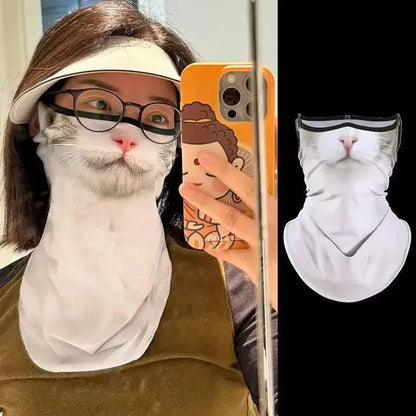 3D Ear Hanging Cycling Animal Face Mask Animal Pattern Ear Loop - Cat Design UV Sun Wind Dust Proof Balaclava for Outdoor Sports