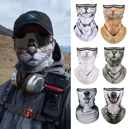 3D Ear Hanging Cycling Animal Face Mask Animal Pattern Ear Loop - Cat Design UV Sun Wind Dust Proof Balaclava for Outdoor Sports