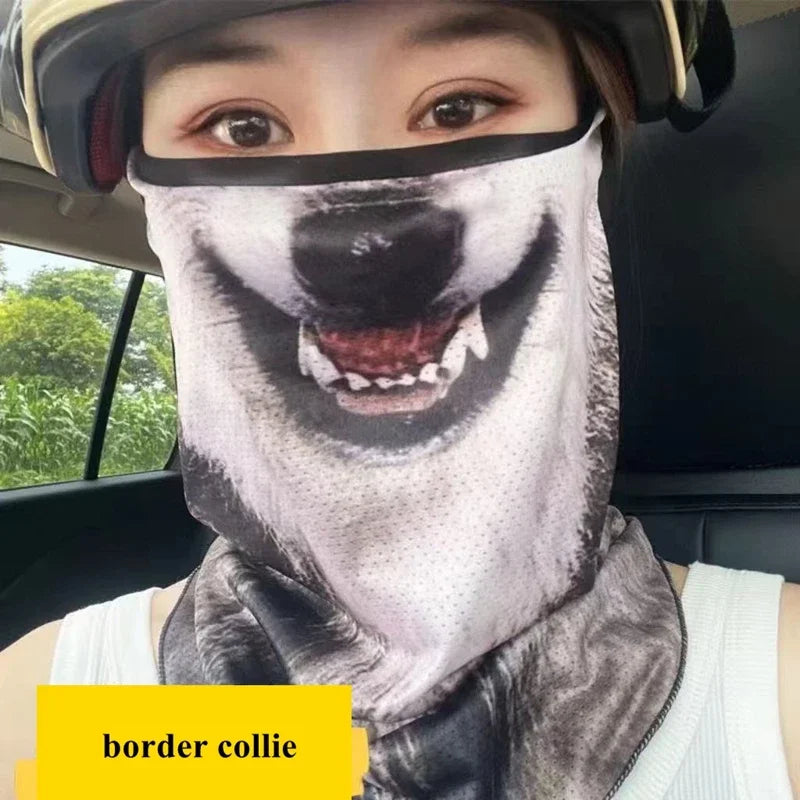 3D Ear Hanging Cycling Animal Face Mask Animal Pattern Ear Loop - Cat Design UV Sun Wind Dust Proof Balaclava for Outdoor Sports