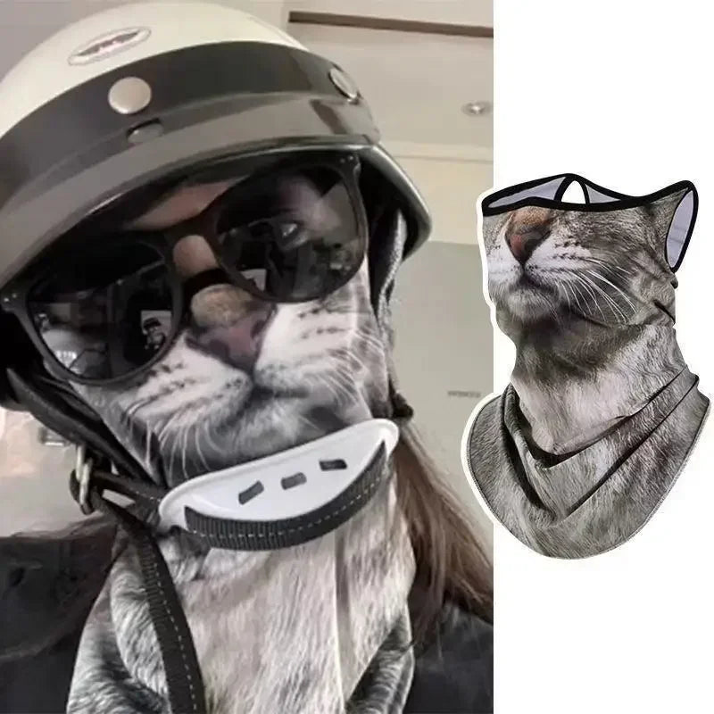 3D Ear Hanging Cycling Animal Face Mask Animal Pattern Ear Loop - Cat Design UV Sun Wind Dust Proof Balaclava for Outdoor Sports