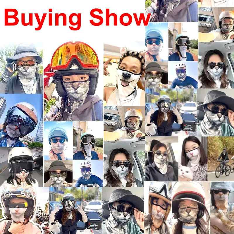3D Ear Hanging Cycling Animal Face Mask Animal Pattern Ear Loop - Cat Design UV Sun Wind Dust Proof Balaclava for Outdoor Sports