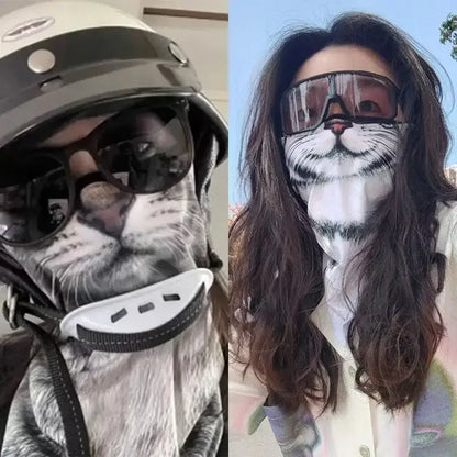 3D Ear Hanging Cycling Animal Face Mask Animal Pattern Ear Loop - Cat Design UV Sun Wind Dust Proof Balaclava for Outdoor Sports