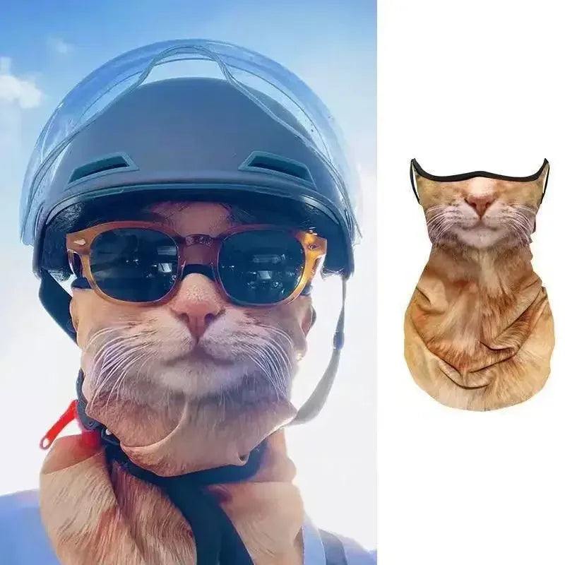 3D Ear Hanging Cycling Animal Face Mask Animal Pattern Ear Loop - Cat Design UV Sun Wind Dust Proof Balaclava for Outdoor Sports