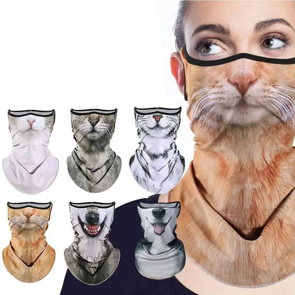 3D Ear Hanging Cycling Animal Face Mask Animal Pattern Ear Loop - Cat Design UV Sun Wind Dust Proof Balaclava for Outdoor Sports