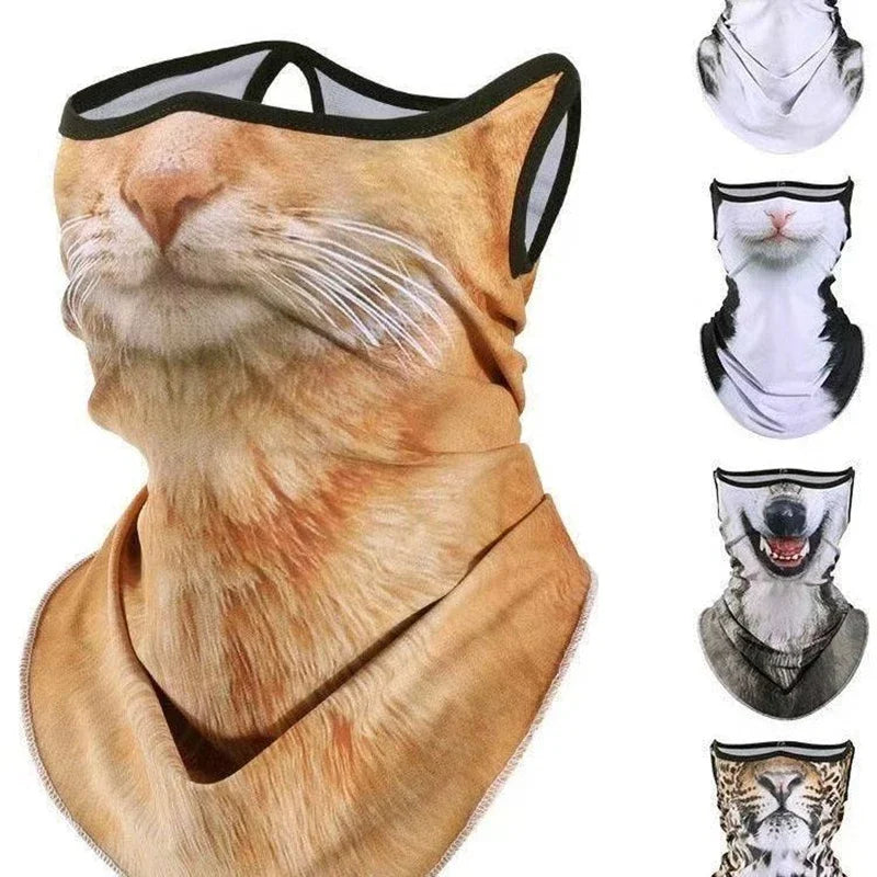 3D Ear Hanging Cycling Animal Face Mask Animal Pattern Ear Loop - Cat Design UV Sun Wind Dust Proof Balaclava for Outdoor Sports